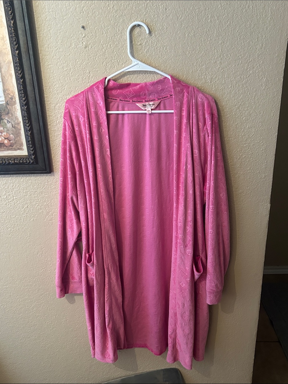 Juicy Couture Pink Velour Robe Rhinestone Logo Monogram Lounge Y2K Style L/XL